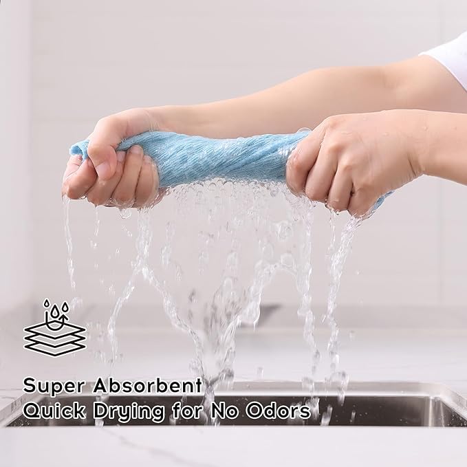 Kitinjoy Microfiber Cleaning Cloth, 12 Pack Soft and No Lint Microfiber Towels Cleaning Supplies, Absorbent Fast Drying Cleaning Rags for Housekeeping, Kitchen, Window, 12 x12 Inches, Light Blue