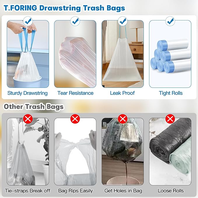 Small Trash Bags 4 Gallon with Drawstring, 1.1 Mil 15 Liter White Thick Unscented Small Plastic Garbage Bags for Bathroom, Wastebasket Liners for Toilet Home Office and Bedroom (4 Gal-120)
