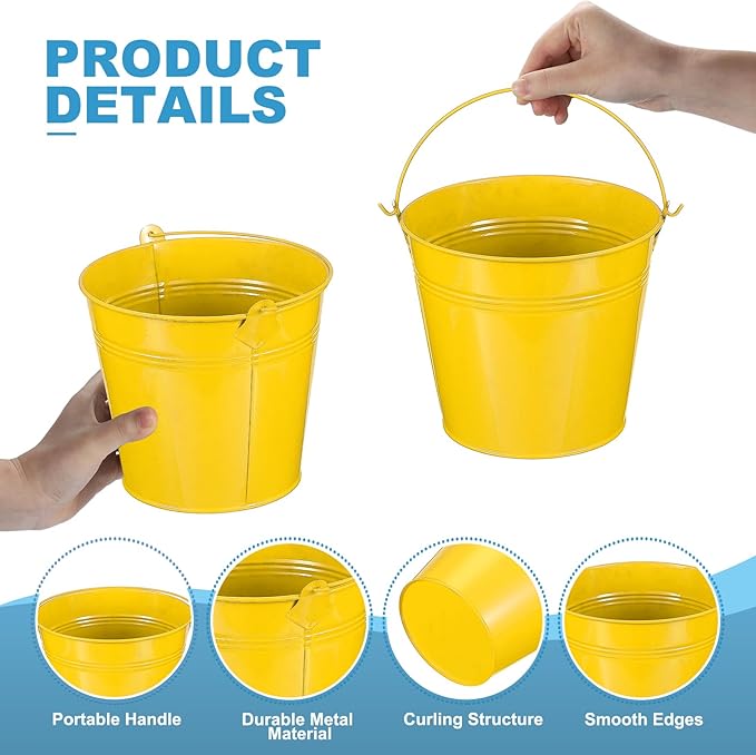 PATIKIL 5.9"x5.1" Small Metal Buckets with Handle, 6 Pcs Mini Galvanized Bucket Colorful Easter Buckets for Crafts Party Favors Decoration, Yellow