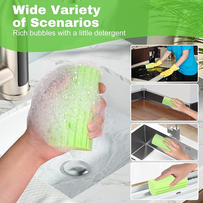 4pcs Damp Dusting Sponge Green, Household Clean Sponges Duster for Cleaning Baseboards Blinds, Vents, Window Trunk, Scrub Magic Sponge Eraser Reusable Wet Sponges Cleaning Supplies Tool