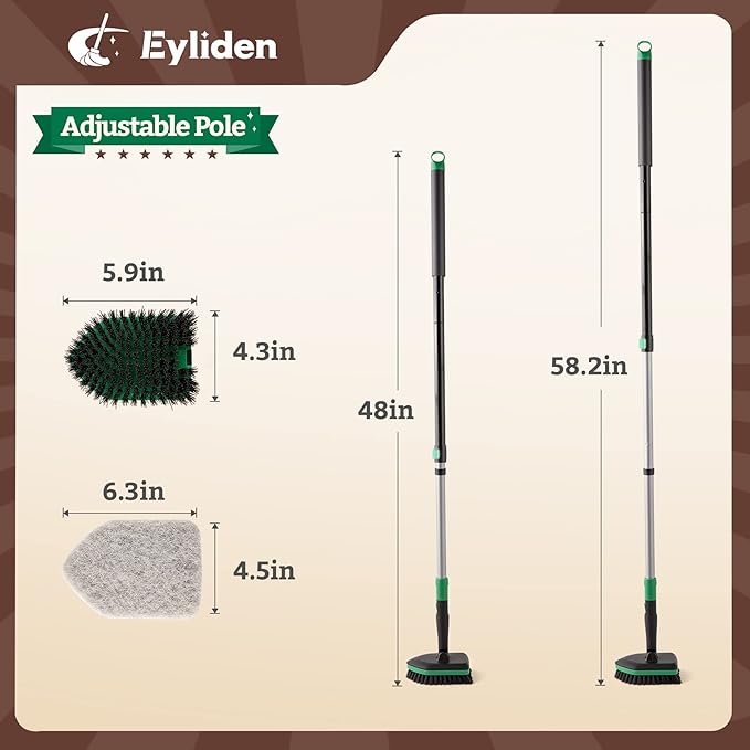 Eyliden Tub Tile Scrubber Brush with 58" Telescopic Handle, 2 in 1 Cleaning Brush for No Scratch Scrubber Brushes for Bathroom Kitchen Toilet Wall Tub Tile Sink
