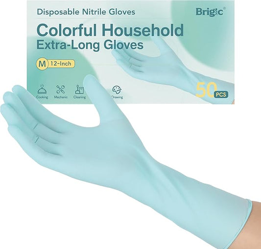 12-Inch Extended Disposable Nitrile Gloves, Latex-Free Powder-Free, Full Palm Textured Grip, Multipurpose Home