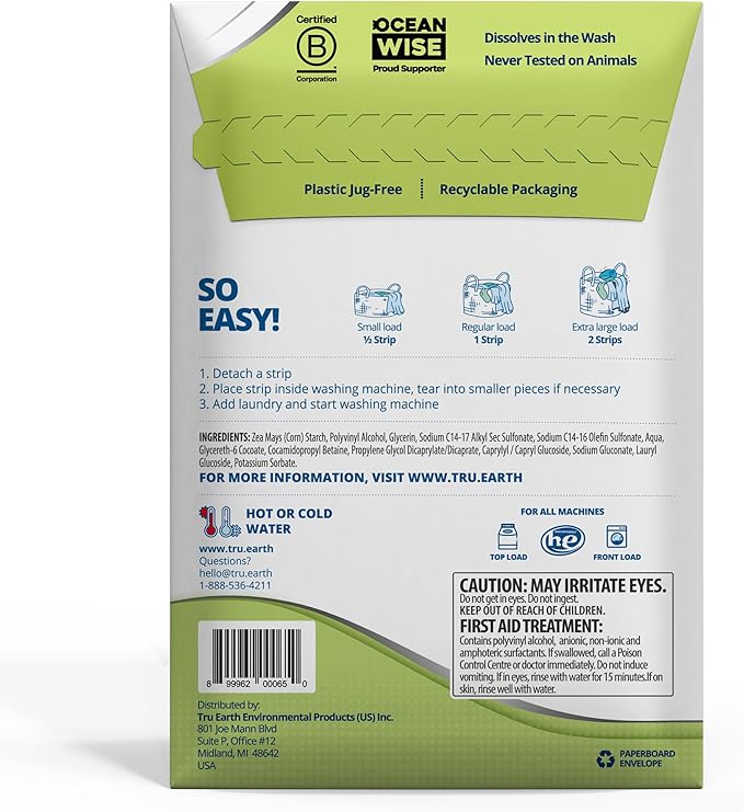 Tru Earth Platinum - Heavy Duty Laundry Detergent Sheets - Up to 64 Loads (32 Count), Fragrance Free - Ultra-Concentrated Strips Formula - Eco-Friendly Laundry Sheets