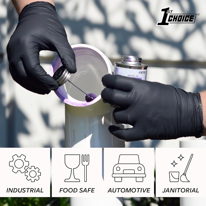 1st Choice Black Nitrile Gloves Disposable Latex-Free 5 Mil Textured for Cooking, Cleaning, Food Prep, XX-Large, Box of 100