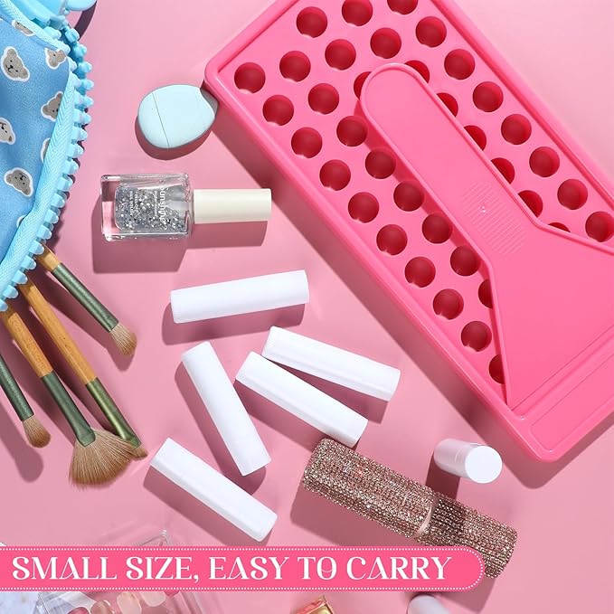 Lip Balm Crafting Kit, 50 Pieces Empty Lipsticks Filling Tubes Mold Handmade Set Pallet with Scraper, Lip Balm Tubes with Filling Tray and Spatula for Women Girl Cosmetics Makeup, Pink
