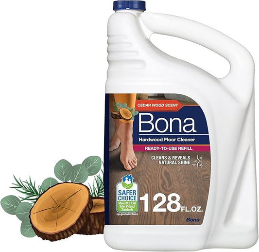 Bona Hardwood Floor Cleaner Refill - 128 fl oz - Cedar Wood Scent - Residue-Free Floor Cleaning Solution Spray Mop and Spray Bottle Refill - For Wood Floors