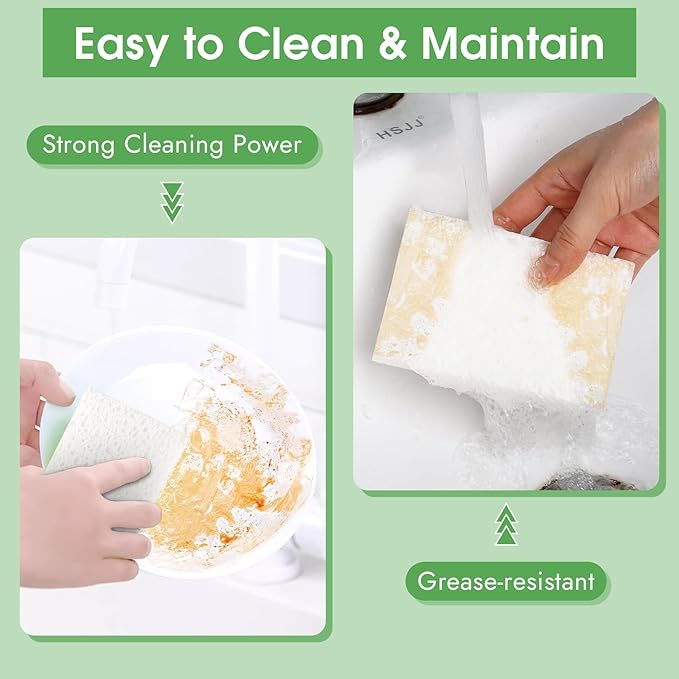 12 PCS Dish Sponges Kitchen, Non Scratch Cleaning Sponge for Non Stick Cookware, Natural Compressed Cellulose Wash Scrub for Household Bathroom, Soft Washing Scrubbers (White)