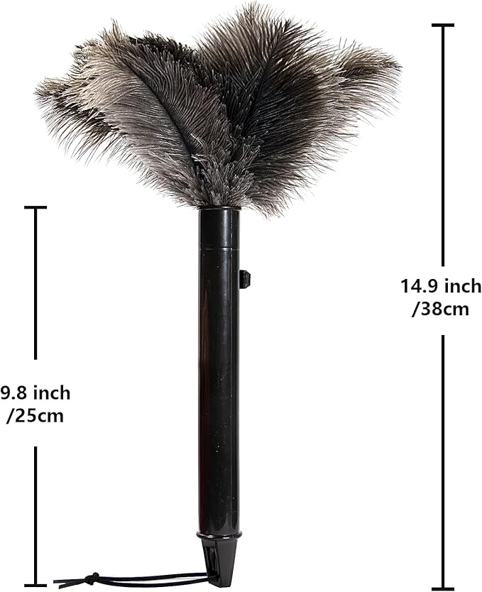Retractable Ostrich Feather Duster for Cleaning, 15 Inch Fluffy and Natural Feather Duster with Retractable Handle， Reusable Eco-Friendly Handheld Cleaning Supplies(5PCS)