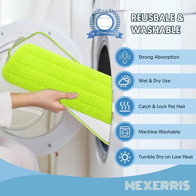 7 Count Reusable Microfiber Mop Pads for Swiffer PowerMop- MEXERRIS PowerMop Refills Hard Wood Floor Mop Pads Machine Washable, Wet Dry Dust Mop Pads Replacement for 13''-15'' Spray Wet Mops