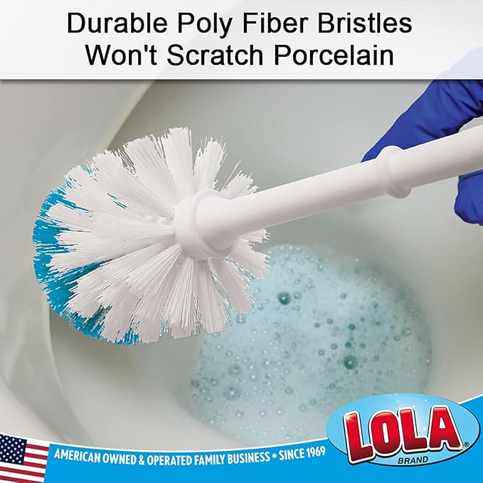 Toilet Brush and Holder Set, by LOLA, 6 Pack, Classic Version, Durable Bristles for Deep Cleaning, w/Compact Space Saving Storage Holder