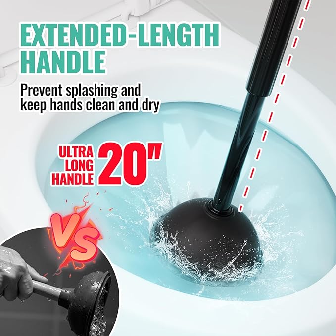 3 in 1 Toilet Brush and Plunger Set with Crevice Cleaning Brush, Toilet Plunger and Brush Set with Extra Long Handle, Plungers for Bathroom Accessories, Toilet Plunger Abrasive Spiral Brushes, Black