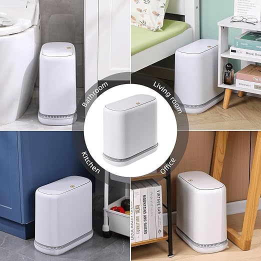 MOPALL Bathroom Trash Can with Lid, 3.3 Gallon Slim Odor-Control & Pet-Proof Garbage Bin, Automatic Bag Adsorption, Fits in Narrow Spaces, White