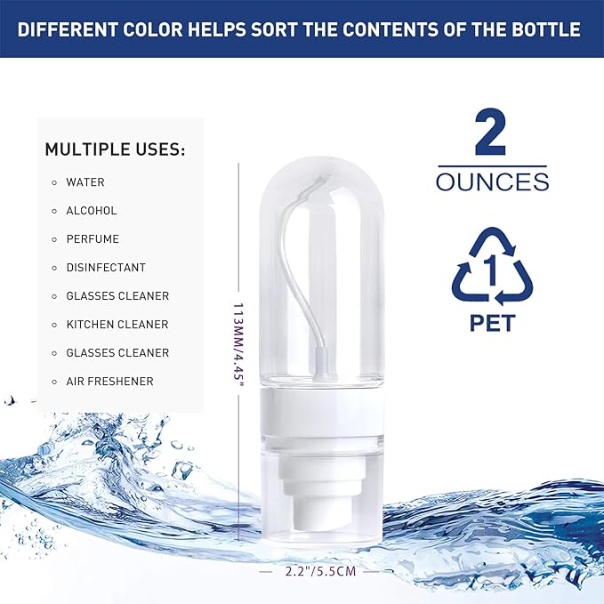 TANSHINE Small Spray Bottles Travel Size 2oz/50ml,Fine Mist Empty Spray Bottle,Reusable Portable Sprayer,Plastic Travel Mini Spray Bottle for Face,Hair Mist,Perfume,Toners,Cleaning,4 Color,4 Pack