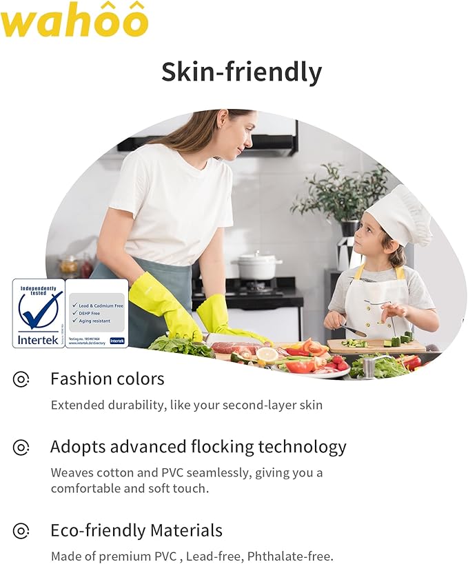 wahoo 3 Pairs Skin-Friendly Cleaning Gloves, Cotton Flocked Lined Dishwashing Gloves, Reusable, Non-Slip, Waterproof, Bud Tender, Medium
