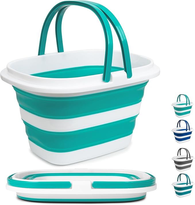 Large Collapsible Mop Bucket, 16L(4.2 Gallon) Plastic Bucket for House Cleaning, Car Washing, Silicone Cleaning Supplier Organizer, Portable Basket with Handle for Laundry Storage, RV Camping, Fishing