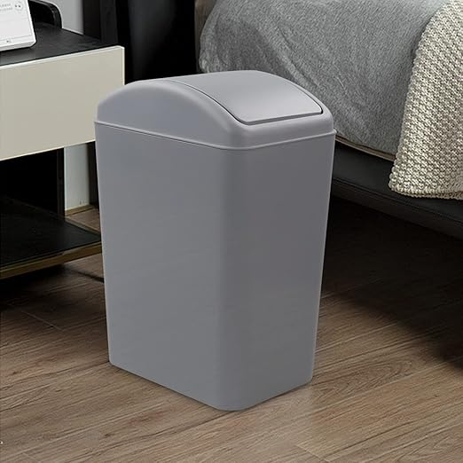 4.2 Gallon Plastic Swing Top Trash Can with Lid, Covered Swing Top Waste Basket, Gray