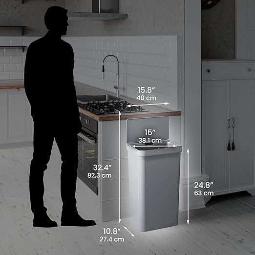 iTouchless Prime 13.2 Gallon Sensor Kitchen Trash Can with Lid, Durable Dent-Proof, Slim and Space-Saving, Automatic Trashcan Wastebasket for Home, Office, Business, Garage, Living Room, Gray Plastic