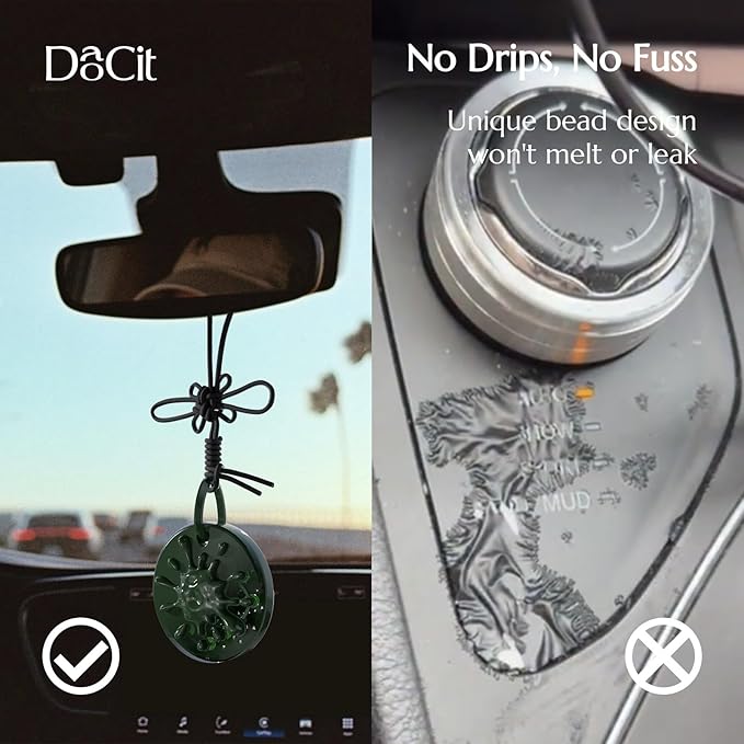 Car Air Freshener Hanging Essential Oil Diffuser with Bead Release Design, 40+ Days Long Lasting Scent for Men & Women, 7 Original + 14 Refills for Car/Home/Office, Freesia