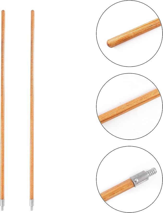 Matthew Cleaning Commercial 60inch Screw On Mop Handle for Floor Cleaning Heavy Duty Mop Head Replacement Holder Industrial Grade Lacquered-Wood Handle with Threaded Metal Tip - 6 Pack