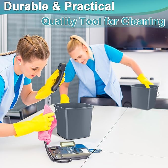 Zhehao 6 Pcs 3 Quart Cleaning Bucket Small Detergent Square Bucket Sanitizing Plastic Pail with Handles Square Cleaning Pail for Home, Offices, School, Commercial Use, Food Service (Gray)