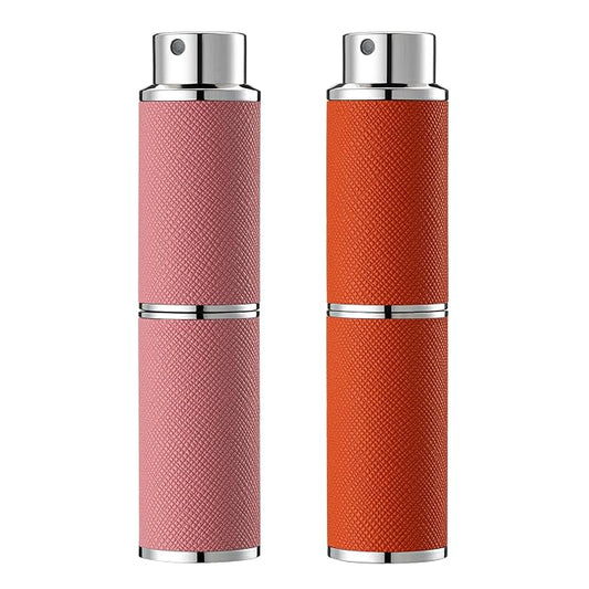 2PCS Perfume Atomizer, 8ML Leather Empty Cologne Sprayer, Mini Perfume Spray Bottle for Travel (Pink, Orange)