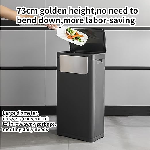 WanWanKa Trash Can with Lid, Large Tall 8 Gallon Commercial Trash Can, Plastic Waste Bin with Press top Lid, White Garbage Can Suitable for Kitchen, Bathroom, Bedroom, Living Room, Office(Black)