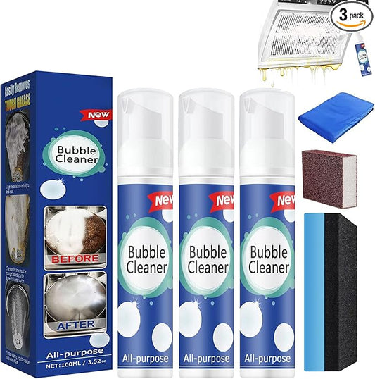 (100ML*3PCS) Bubble Cleaner Foam,Foaming Heavy Oil Stain Cleaner,All-Purpose Rinse-free Cleaner Spray,Kitchen Deep Cleaning Spray,Powerful Stain,Stubborn Grease & Grime Remover Bubble Spray