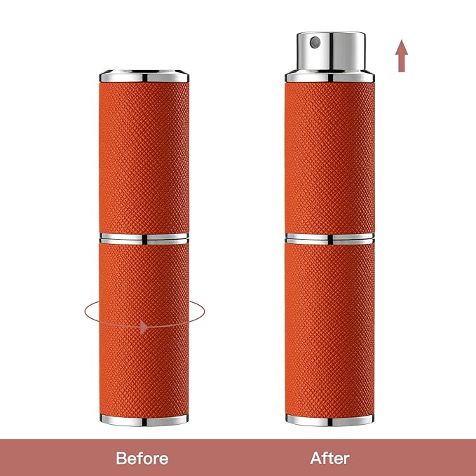 2PCS Perfume Atomizer, 8ML Leather Empty Cologne Sprayer, Mini Perfume Spray Bottle for Travel (Pink, Orange)
