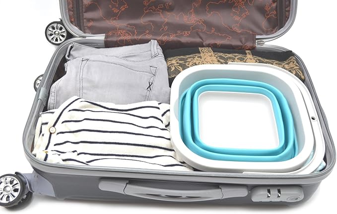 SAMMART 2.6L (0.68 Gallon) Super Mini Sqare Collapsible Plastic Bucket - Foldable Square Tub - Portable Fishing Water Pail - Space Saving Outdoor Waterpot (1, Grey/Bright Blue)