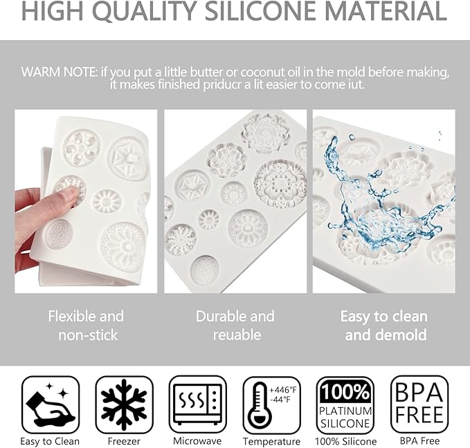 Baroque Gemstone Fondant Molds - Embossed Cupcake Decorating Molds for Wedding Dessert Setting, Sugar Craft, Cookies, Gum, Flower Paste, Marzipan, Polymer Clay, Epoxy