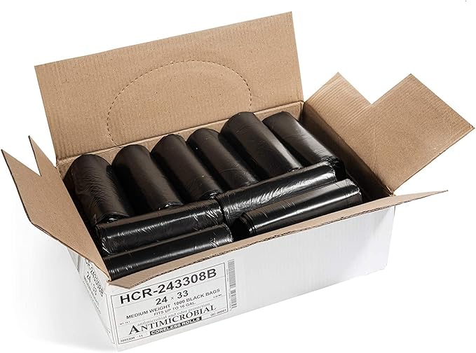 Aluf Plastics 12-16 Gallon Black Trash Bags (1000 Count) - 24" x 33" - 8 Micron Equivalent High Density Value Garbage Bags for Bathroom,Recycling(1 Pallet of 100 Cases, 100000 Bags Total)