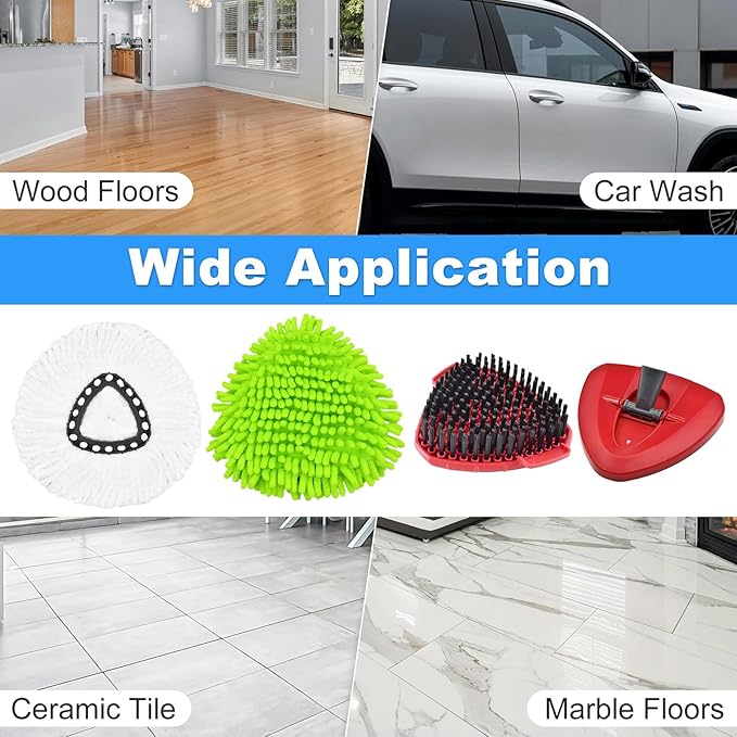 4PCS Mop Heads Replacements for OCedar, 1PCS Scrub Brush and 1PCS Spin Mop Base Compatible with Ocedar EasyWring 1 Tank System, Dry and Wet for Cleaning All Hard-surfaced Floors