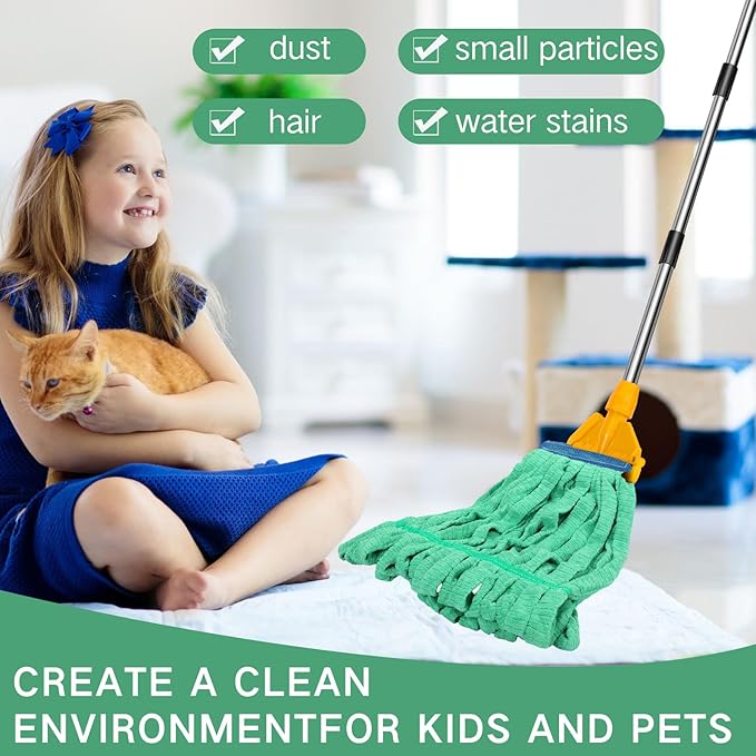 Lallisa 4 Pcs Commercial Mop Head Replacement Tube Microfiber Industrial Looped End Mop Heads Refill for Floor Cleaning for Home Commercial Industrial Use(Large,Green)