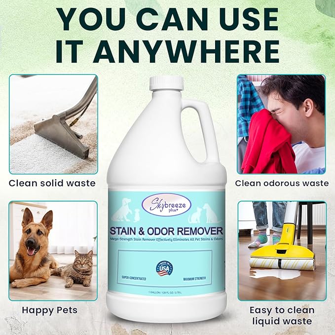 Pet Stain Odor eliminator - Super-concentrated Enzyme cleaner - Sky breeze plus - Extra Strong Odor and stain remover - Best Remover for Cat and Dog Pee All Purpose Cleaner and Deodorizer 1 gallon