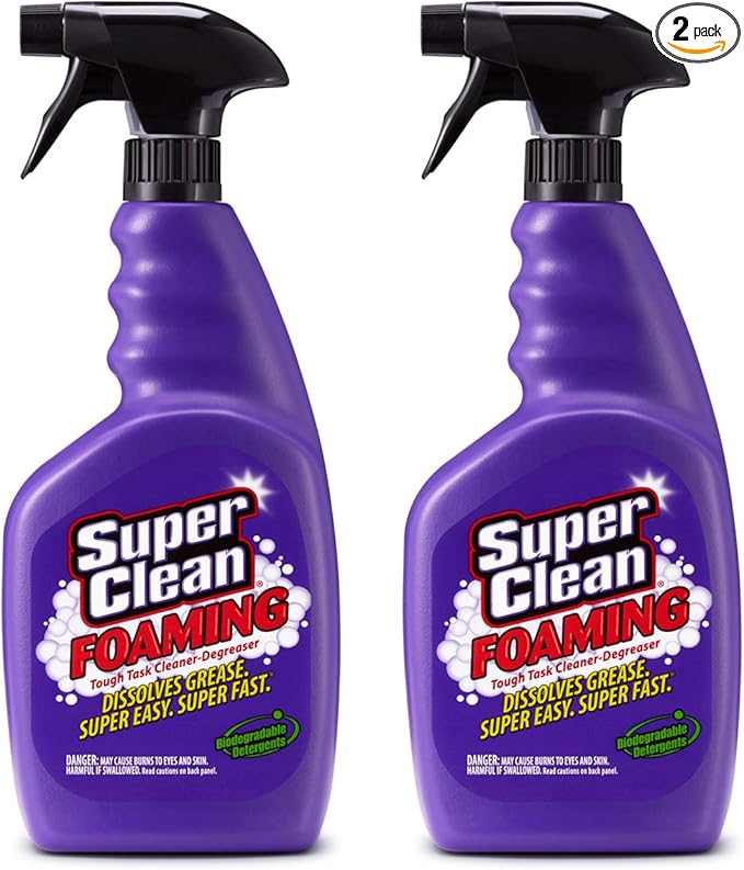 Foaming Multi-Surface All Purpose Cleaner Degreaser Spray, Biodegradable, Full Concentrate, 2 pack (64oz) by Super Clean