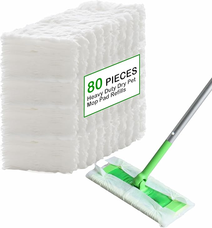 Heavy Duty Pet Dry Sweeping Cloth Refills Multi-Surface Floor Mop Cloths for Cleaning Dust,Dirt and Pet Hair,80 Counts