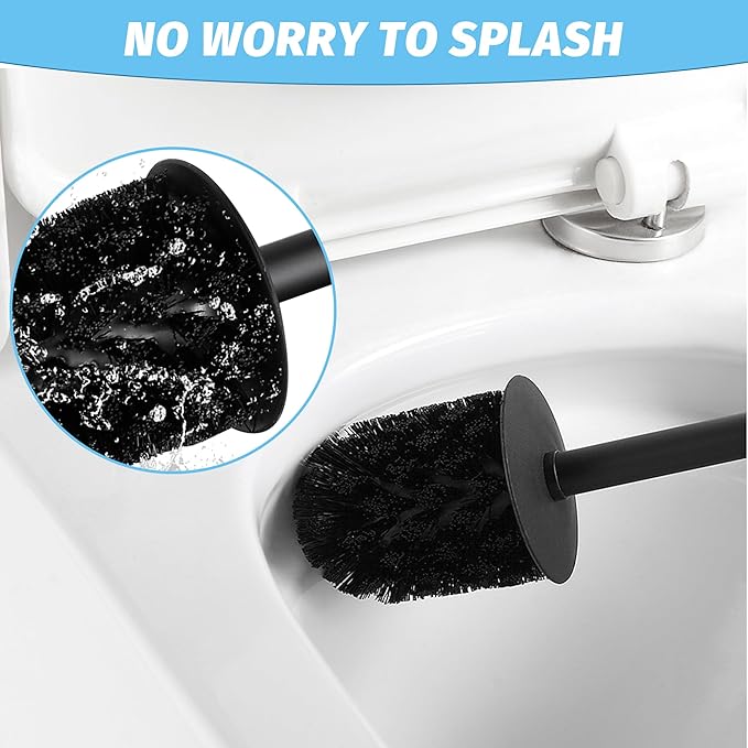 Toilet Brush and Holder Black 2 PCS for Bathroom Storage and Organization,Square Deep Cleaning Black Toilet Brush for Bathroom