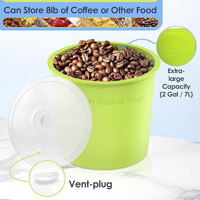 Silicone 2 Gallon Bucket Liner with Lid - Airtight Food Storage Containers with Lids, Kitchen and Pantry Organization Canisters for Bulk Food, Pet Supplies, and Dry Goods