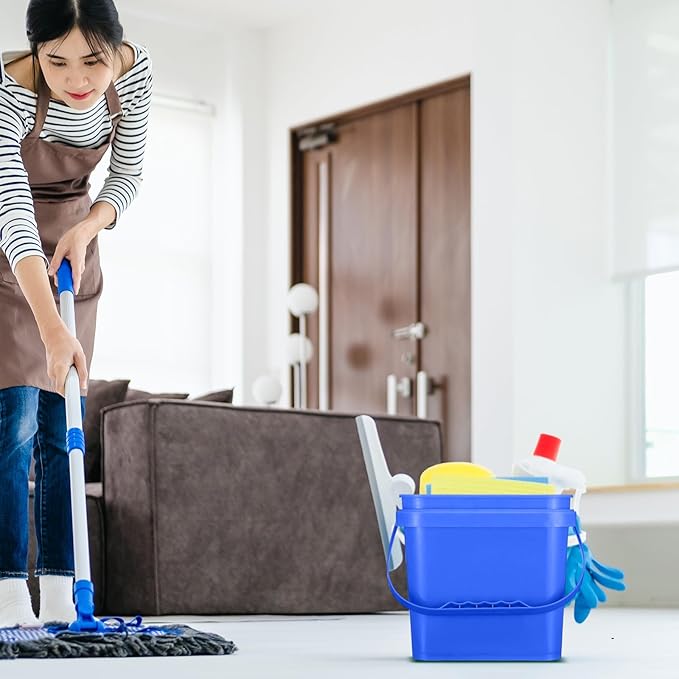 4 Pcs Plastic Bucket 5 Quart Square Bucket Utility Small Pail with Handle Sturdy Pail Organizer for House Cleaning Storage Livestock Feeding Car Washing Food Storage, No Lids(Blue)