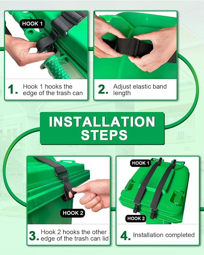 2 PCS Adjustable Double Claw Trash Can Lock Strap to Prevent Raccoons, Dogs, Mice and Other Small Animals From Rummaging, Garbage Can Lid Lock Keeps Lid Securely in Place in Strong Winds