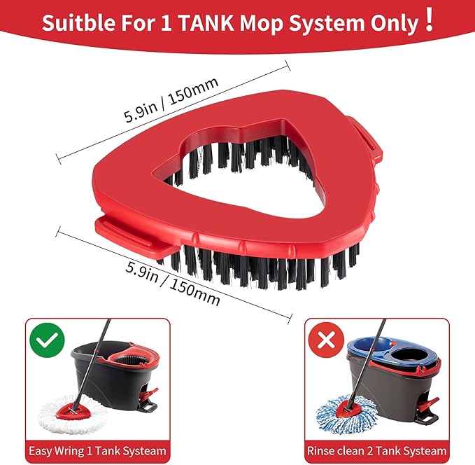 Scrub Brush Replacement Head for O Cedar EasyWring Spin Mop 1 Tank System, Shower Floor Scrubber, Microfiber Triangle Hard Bristle Cleaning Brush for Bathroom Kitchen Pool, Glass and Tile Walls