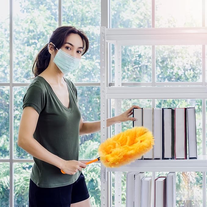 Vesici 50 Pcs Duster Refills Compatible with Swiffer Dusters Bulk Disposable Replacement Thickened with 1 Handle Heavy Duty for Cleaning, Office (Yellow,Blue,Orange,Purple)