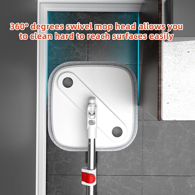 KZKR Spin Mop and Bucket Set with Self Separation Dirty and Clean Water System, Self Wringing 360° Rotating Square Mop Head for Home Floors Cleaning (1.0 Mop and Bucket Set (10 Pads))