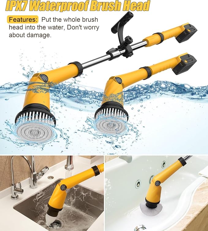 Qimedo Electric Spin Scrubber Extra Large Brush Q3,6000 mAh Best Battery Power Scrubber for Cleaning,1200RPM Shower Cordless Cleaning Brush with 8 Brushes for Bath/Tub/Tile/Floor (Smart Display)