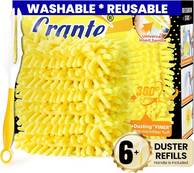 Duster Refills for Swiffer - Reusable Duster Refill Compatible with Duster Refill, 360° Dusters Refills 6 Pack + 1 Handle