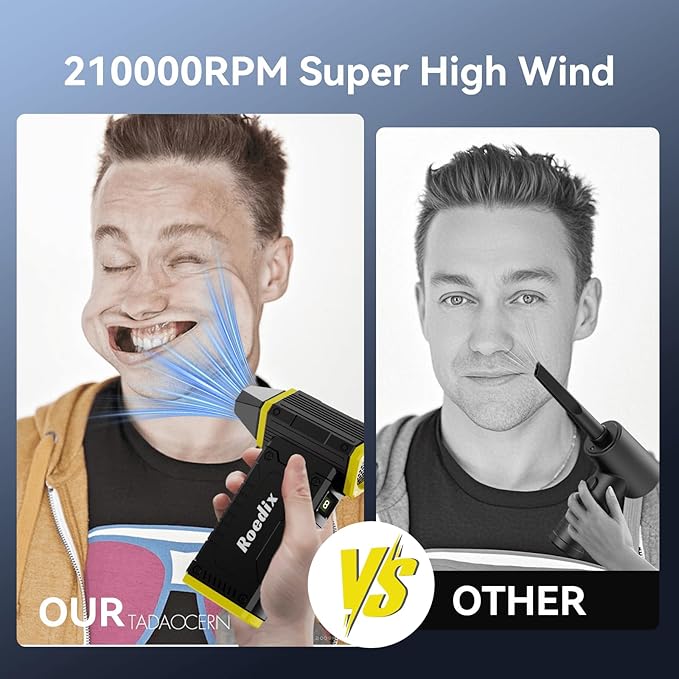 Compressed Air Duster, 210000RPM 8-Gear Adjustable Electric Air Duster with LED Display, 10,000mAh Rechargeable Air Blower for Keyboard, PC, Car and Home Cleaning, Jet Dry Blower Replace Canned Air