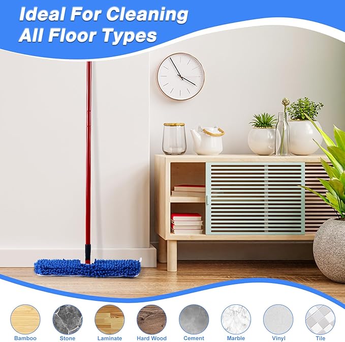 Mop Refills Compatible with O-Cedar Dual-Action Flip Mop,Microfiber & Chenille Double-Sided Mop Head,Resuable Replacement Mop Heads for All Surface Cleaning,Pack of 4