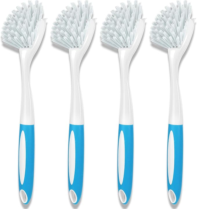 Dish Brush, Dish Scrubber & Kitchen Scrub Brush for Dishes, Pots, Pans, Sink, Cast Iron, Blue 4 Pack