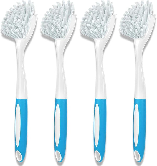 Dish Brush, Dish Scrubber & Kitchen Scrub Brush for Dishes, Pots, Pans, Sink, Cast Iron, Blue 4 Pack