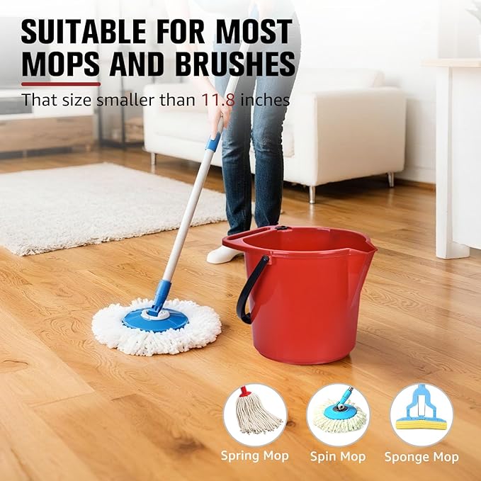 Matthew Cleaning 4.2 Gallon Mop Bucket, Heavy Duty Plastic Cleaning Bucket with Built-in Pour Spout, Mop Holder and Comfort Grip Handle, House and Commercial Cleaning Supplies, 2 Pack Red